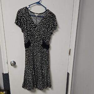 Christopher & Banks Black and White Polka Dot Midi Dress